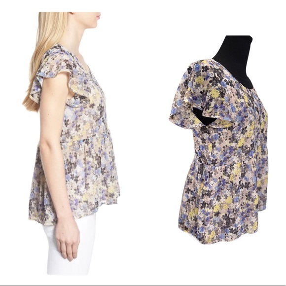 Lucky Brand Floral Print Flutter Sleeve Blouse Med - Picture 4 of 11